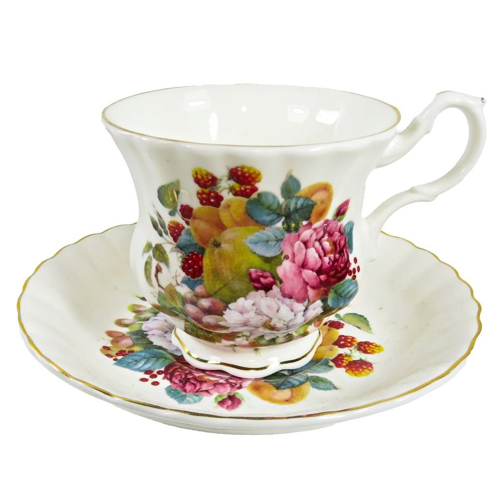 Vintage CROWN DORSET Bone China ENGLAND Tea Cup & Saucer Floral Gold Trim